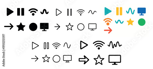 Media icons with play pause wifi minimal