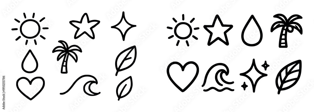 Fototapeta premium Nature icons with sun star leaf outline