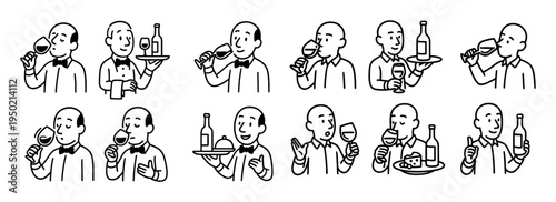 Wine icons with man glass bottle outline