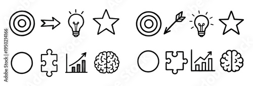 Idea icons with target bulb star outline