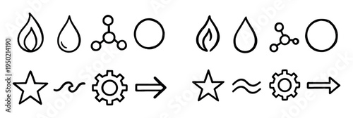 Symbol icons with flame drop gear outline
