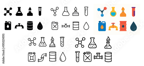 Chemical icons with flask drop barrel flat