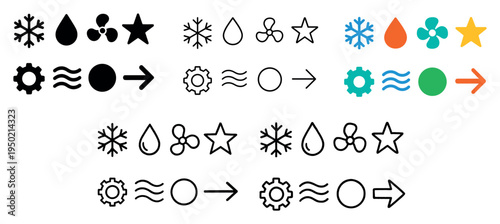 Weather icons with snow drop wind star outline minimal