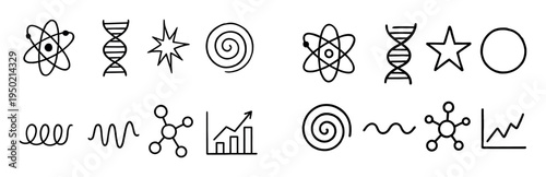Science icons with atom dna spiral outline