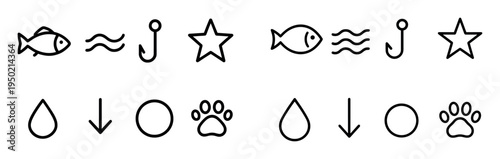 Marine icons with fish hook star outline