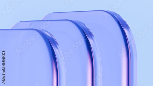 Abstract wavy curved 3d render. Neon glass squares with rounded corners. Neon light.