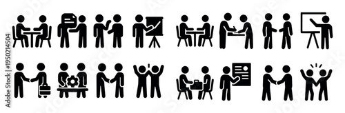 Business meeting icons with people handshake flat