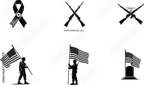 Memorial day tribute with patriotic symbols and fallen soldier memorials