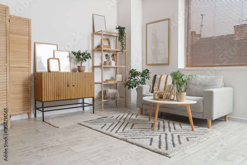 Cozy sofa, coffee table and...