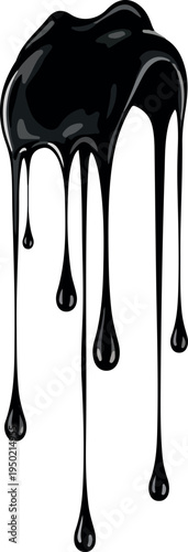 Black Oil Splatter and Dripping Illustration, Viscous Liquid Pouring Downward