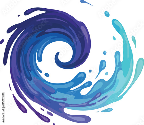 A vibrant blue and purple water splash swirling in a spiral motion, representing dynamic movement and fluidity in nature's elements