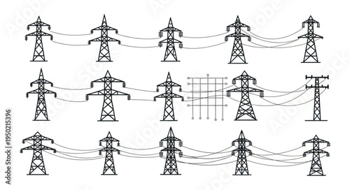 Array of Electricity Pylons - A Visual Representation of Power Transmission.