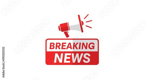 Breaking news sign with megaphone on white background