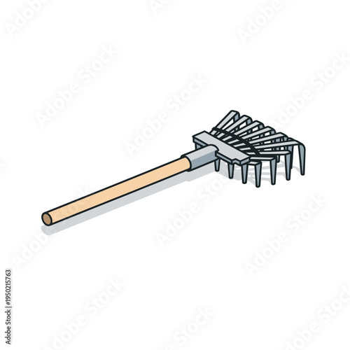 Garden Rake with Wooden Handle and Metal Tines for Gardening and Landscaping.