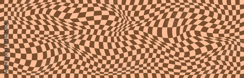 Groovy seamless background with a retro checkerboard design in beige and brown. Abstract pattern.