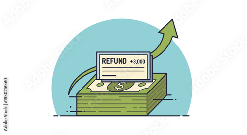 Flat design illustration of financial success and tax refund growth with dollar icon