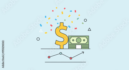 Flat design financial success after tax refund with dollar sign confetti illustration
