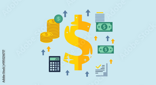 Flat Design Tax Refund Reward Concept with Shining Dollar Icon Illustration