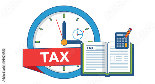 Flat Design Tax Reminder Concept with Clock and Document Icon Vector Illustration