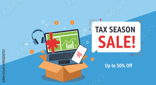 Flat Design Tax Season Sale Concept Electronics Promotion with Minimal Objects