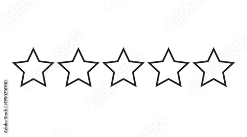 Five-star rating vector outline showing evaluation system for reviews, feedback, and performance