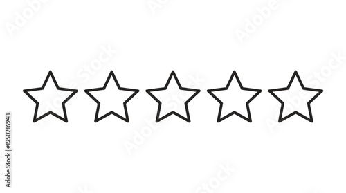 Five-star rating vector outline showing evaluation system for reviews, feedback, and performance