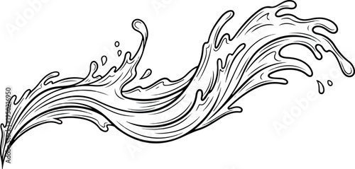 Illustrative vector drawing of a stylized water splash with dynamic lines and droplets, perfect for design projects