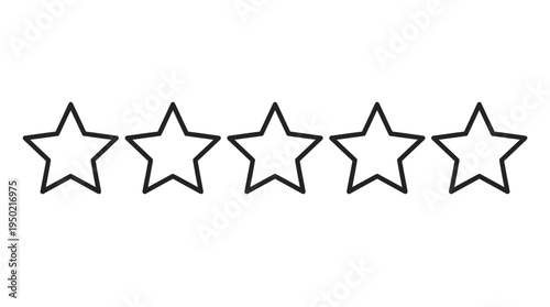 Five-star rating vector outline showing evaluation system for reviews, feedback, and performance