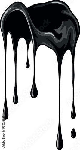 A dark, viscous liquid dripping downwards, creating a dynamic and abstract visual effect