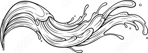 Stylized illustration of a flowing water splash, capturing dynamic movement and organic shapes in a monochromatic design, perfect for graphic elements