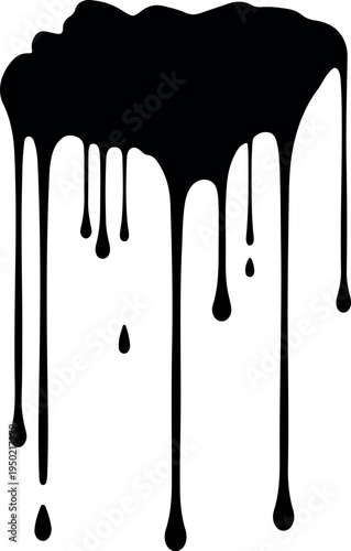 Abstract Black Ink Splatter and Drip Effect Isolated on White Background