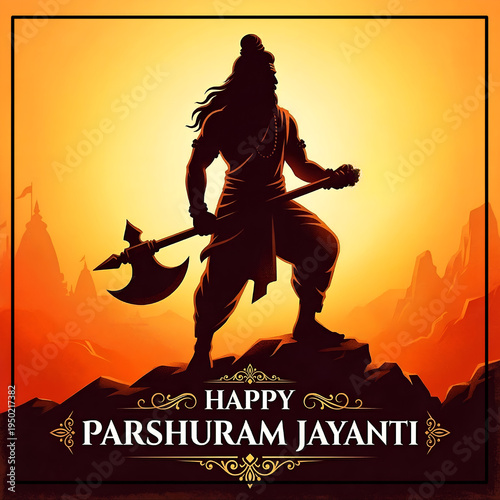  parshuram jayanti | parshuram janmotsav | bhagwan parshuram janmotsav | parshuram janmotsav – Powerful Lord Parshuram standing on mountain with glowing divine aura, dramatic sky, digital art 4K