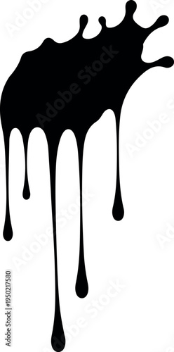 Abstract dripping black paint ink blot graphic design element for artistic and creative projects