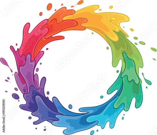 Vibrant Circular Splash of Rainbow Colors Illustrating a Dynamic Spectrum of Creativity and Artistic Expression