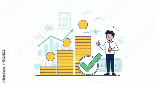 Flat Illustration Tax Refund Success Concept with Growing Coin Tower