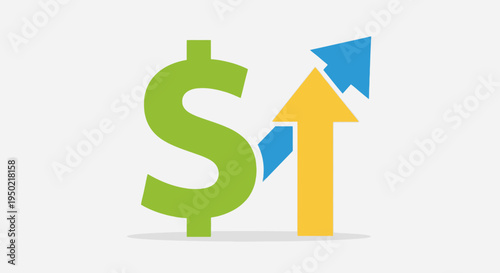 Flat Vector Design of Tax Refund Reward with Dollar Icon and Upward Arrow Illustration