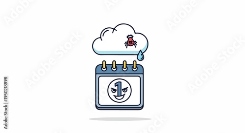 Flat design illustration of a calendar with a thought bubble containing a plane over a white background with blue and yellow accents.