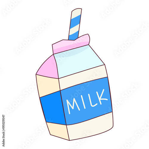 Milk Carton Illustration: A whimsical illustration of a milk carton, featuring a straw, clean lines, and vibrant colors that evoke a sense of freshness and simplicity.