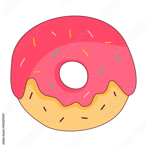 Sweet Donut Delight: A delicious, vibrantly colored donut with a tempting pink glaze, adorned with colorful sprinkles, is a visual treat. It evokes a feeling of sweetness and enjoyment.