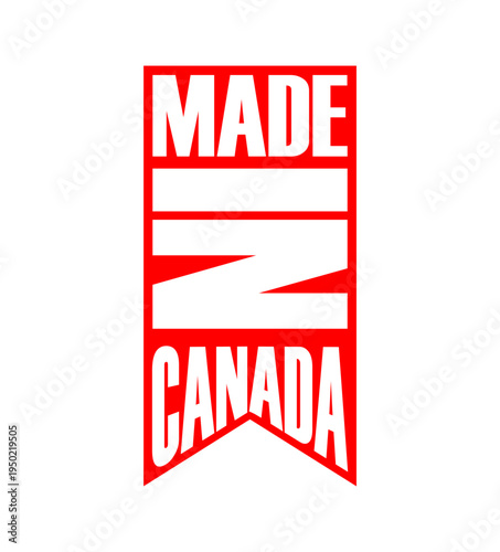 Made in Canada Ribbon Badge Label – Red Canadian Product Origin Banner Tag