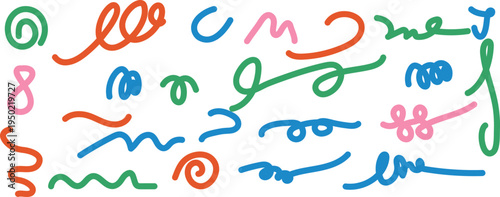 Colorful squiggles and loops on a white background