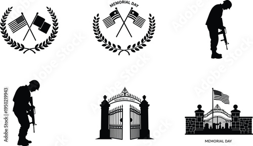 Memorial day tribute with patriotic symbols and silhouettes