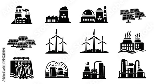 Diverse Energy Sources - A Collection of Power Generation Icons.