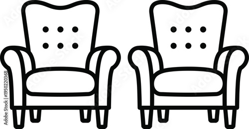 Two classic upholstered armchairs with tufted backrests