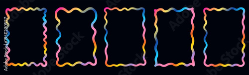 Colorful wavy summer vector frames, Curvy rectangular gradient doodle borders for invitations, menu and flyers