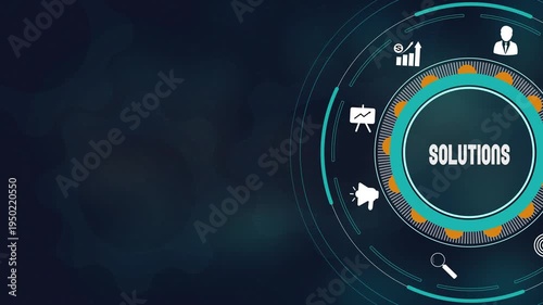 Professional business solutions concept with futuristic HUD interface, innovative corporate problem solving strategy, interactive digital visualization.