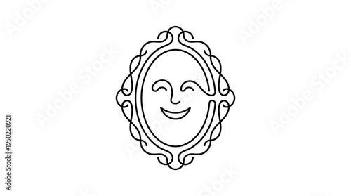 Mirror Showing Smiling Reflection Continuous Single Line Minimalist Self Acceptance Line Art Illustration
