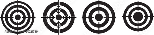 Black silhouette icons of circular targets with crosshairs and abstract wave design showing focus.