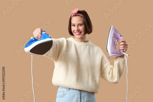 Young smiling woman with tw...