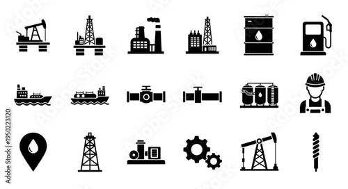 Oil and Gas Industry Icons - Production, Transportation, and Infrastructure.